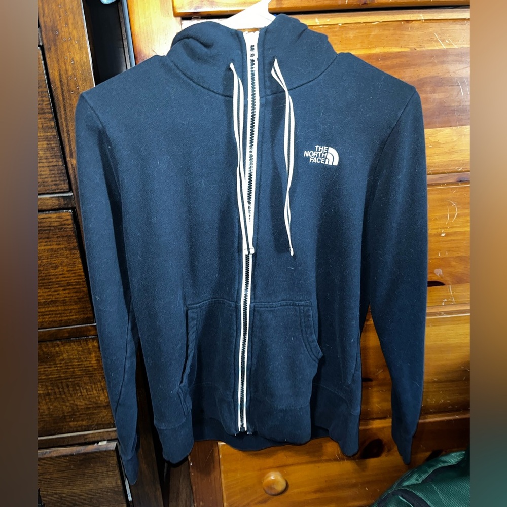 The North Face Black Full-Zip Hooded Sweatshirt with White Drawcords
